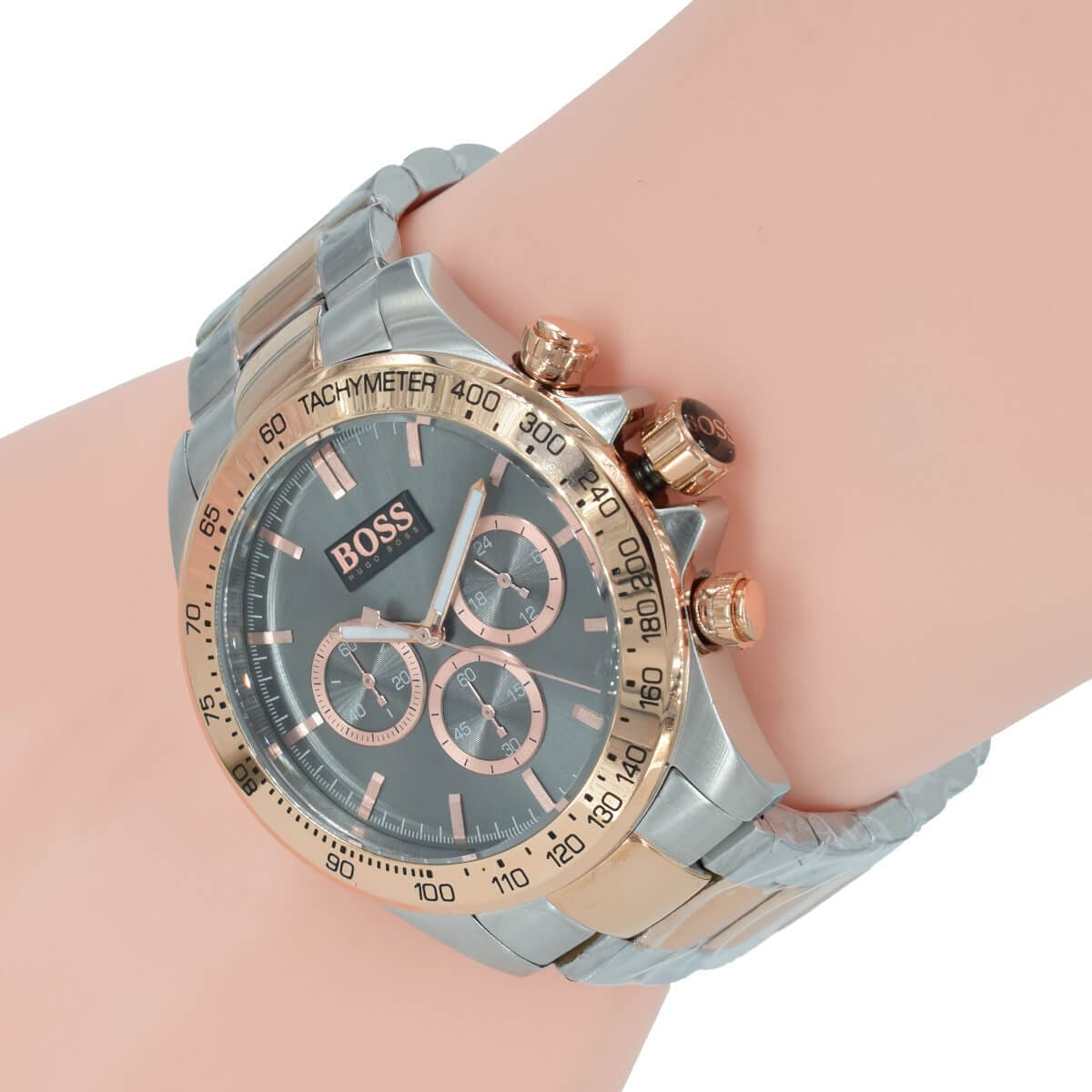 Hugo Boss Ikon Chronograph Grey Dial Two Tone Steel Strap Watch for Men - 1513339