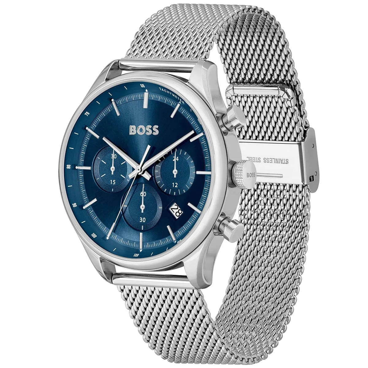Hugo Boss Gregor Chronograph Blue Dial Silver Mesh Bracelet Watch For Men - 1514052