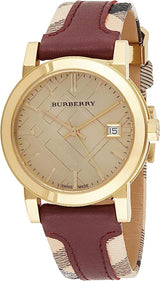 Burberry Women's Red Leather and Check Fabric Women's Watch  BU9111 - Watches of Australia