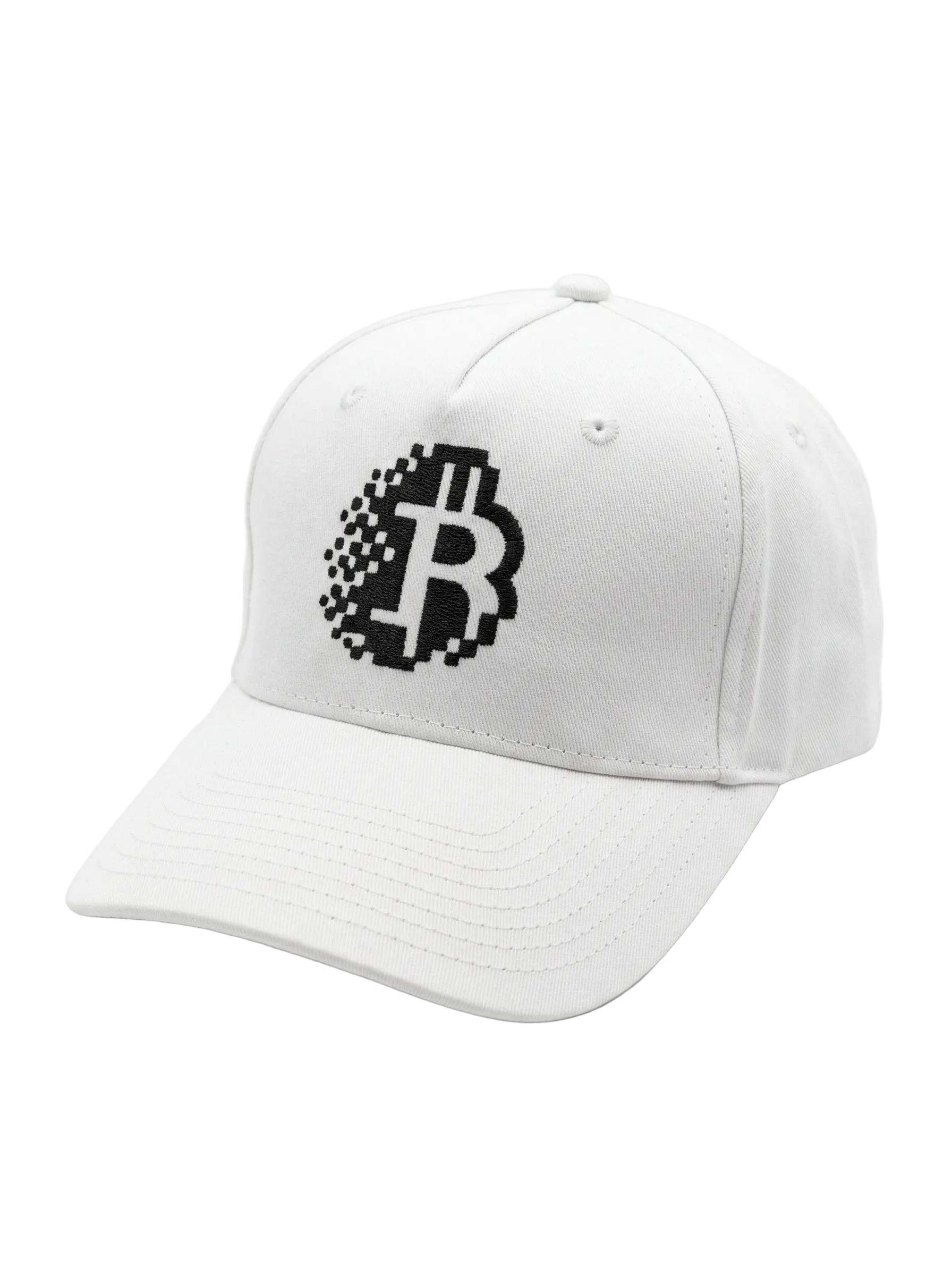 White cap with Bitcoin logo on a white background