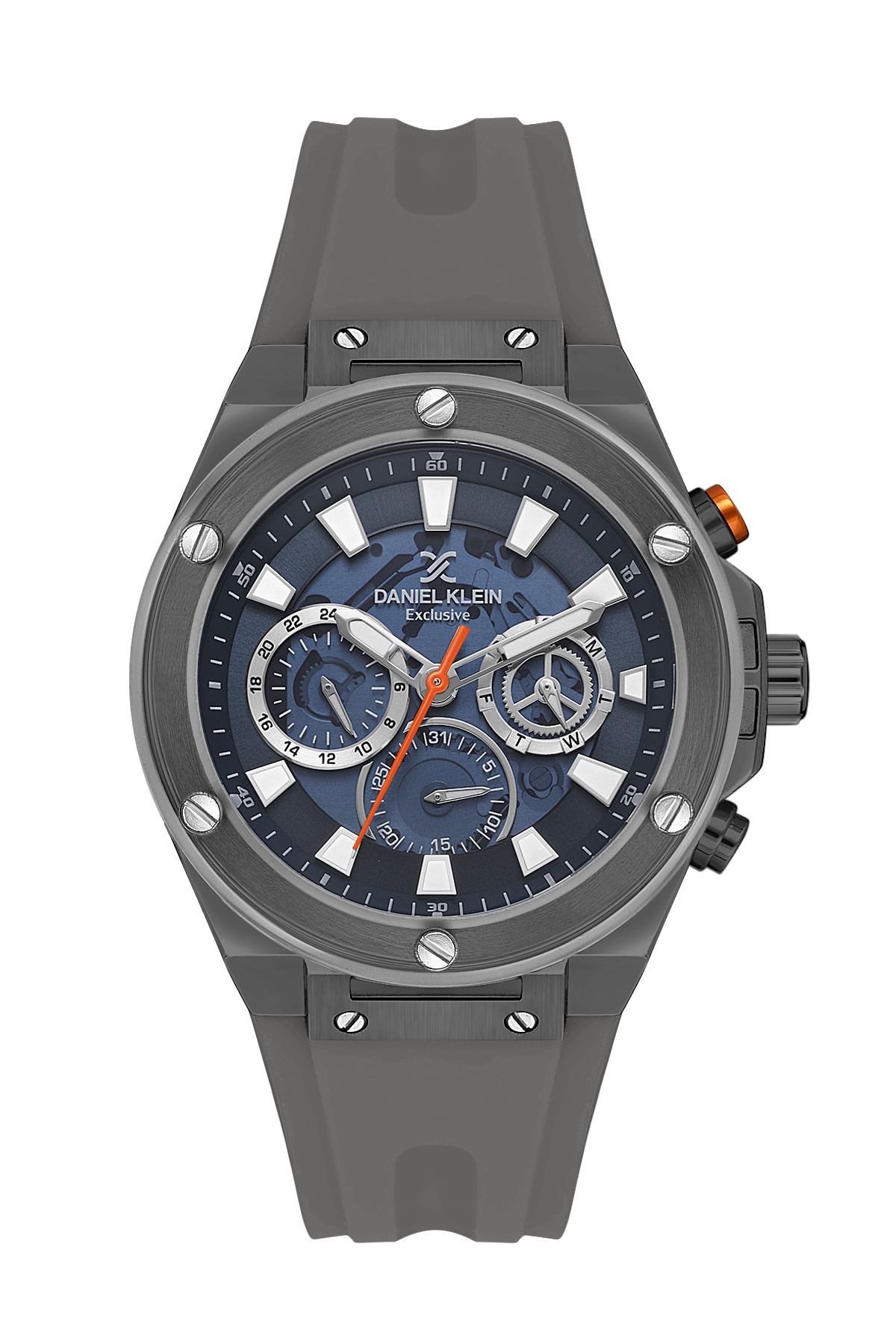 Daniel Klein Exclusive Blue Skeleton Dial Grey Silicone Strap Watch - DK.1.13889-3