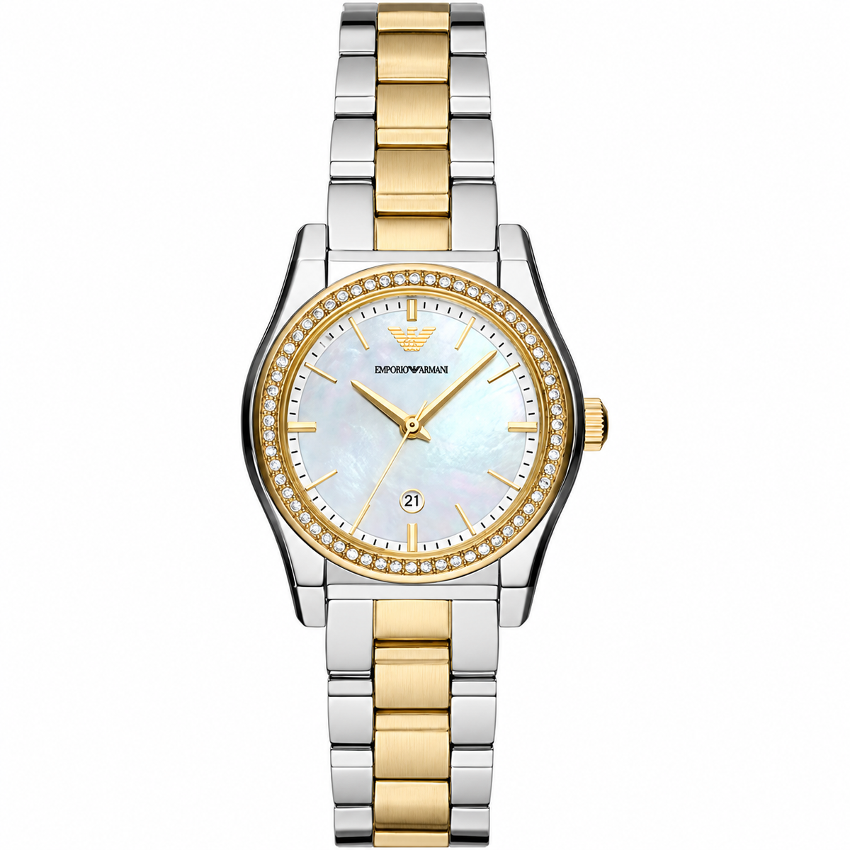Emporio Armani Federica Mother of Pearl Dial Two Tone Steel Strap Watch for Women AR11559