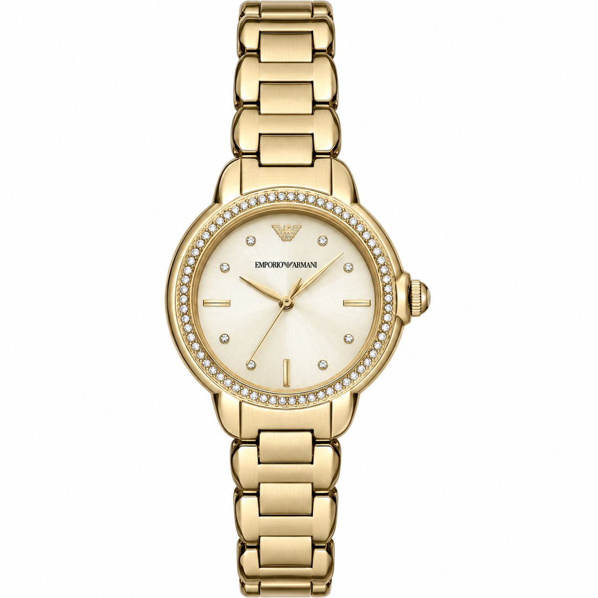 Emporio Armani Mia Crystals Gold Dial Gold Steel Strap Watch AR11609