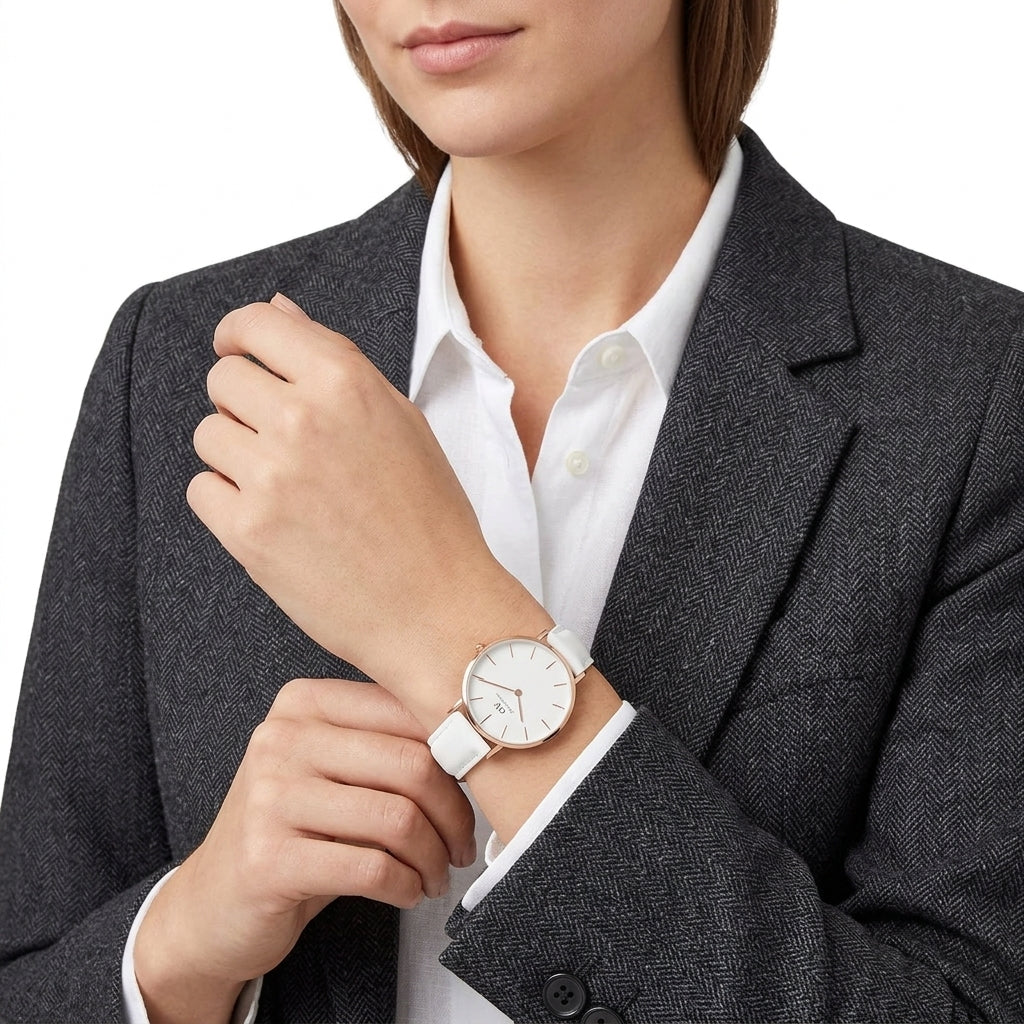 Daniel Wellington Petite Bondi 32mm White Dial Genuine Leather Women's Gold Watch - DW00100189
