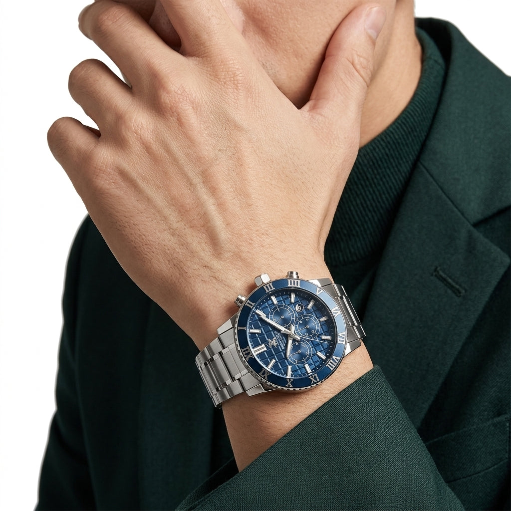 Beverly Hills Polo Club Multifunction Blue Dial Silver Date Watch BP3869X.390