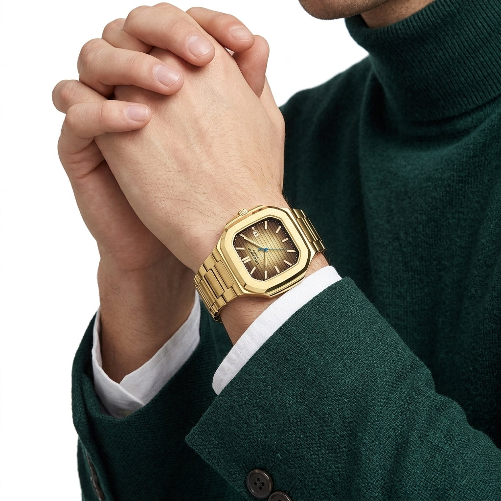 Lee Cooper Maxime Square Case Brown Dial Gold Watch - LC08269.140