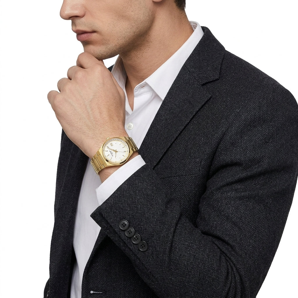Lee Cooper Classic Date Window Silver Dial Gold Watch - LC08289.130