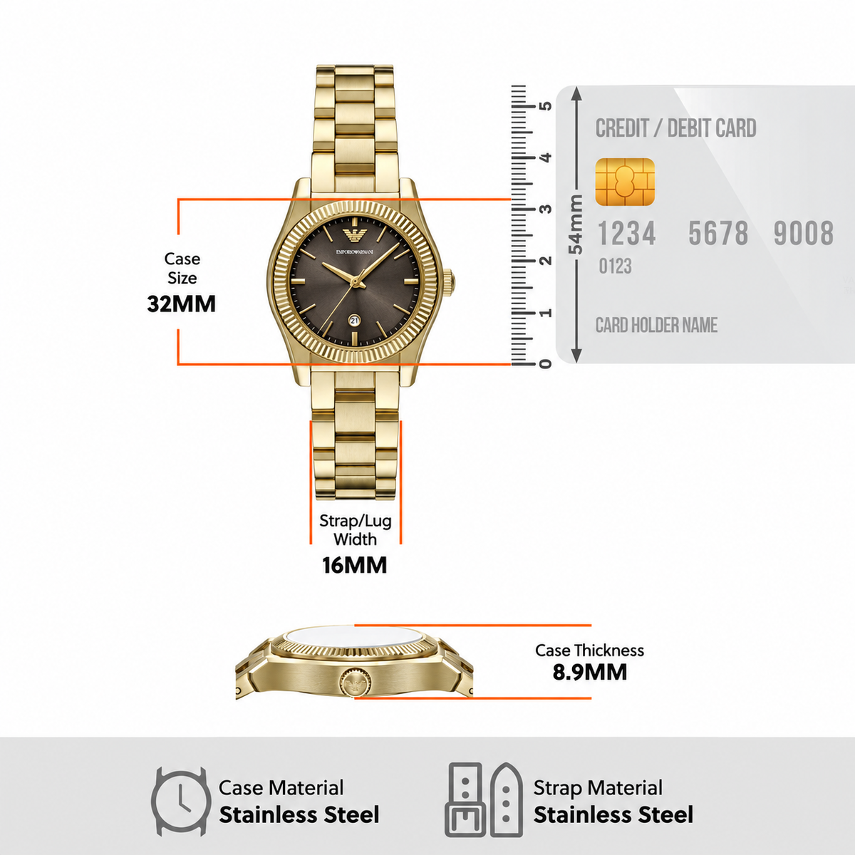 Emporio Armani Three-Hand Gold-Tone Brown Dial Stainless Steel Watch AR11700