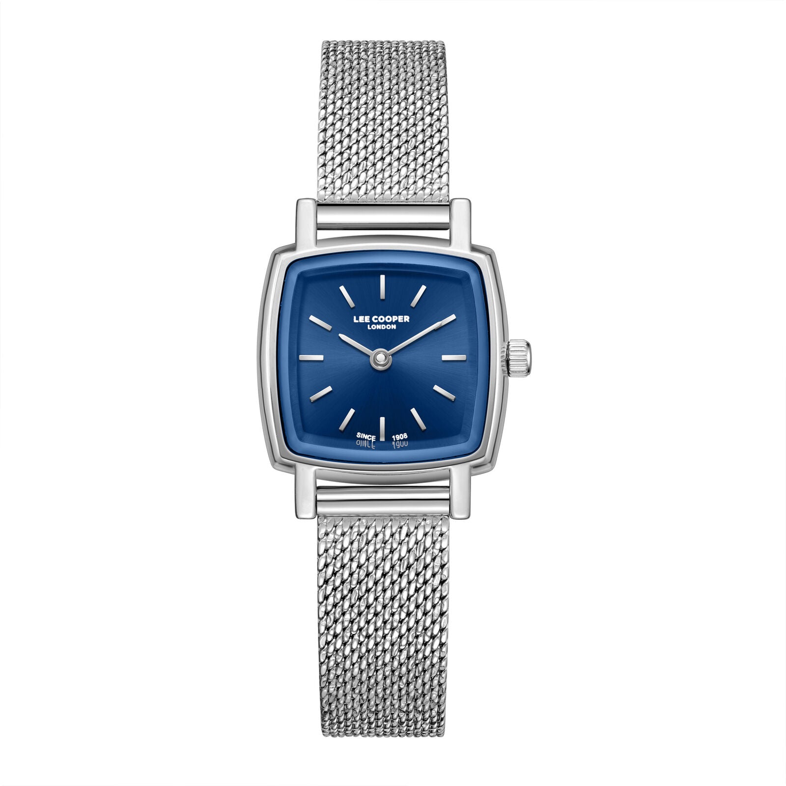 Lee Cooper Square Blue Dial Silver Mesh Watch - LC08280.390