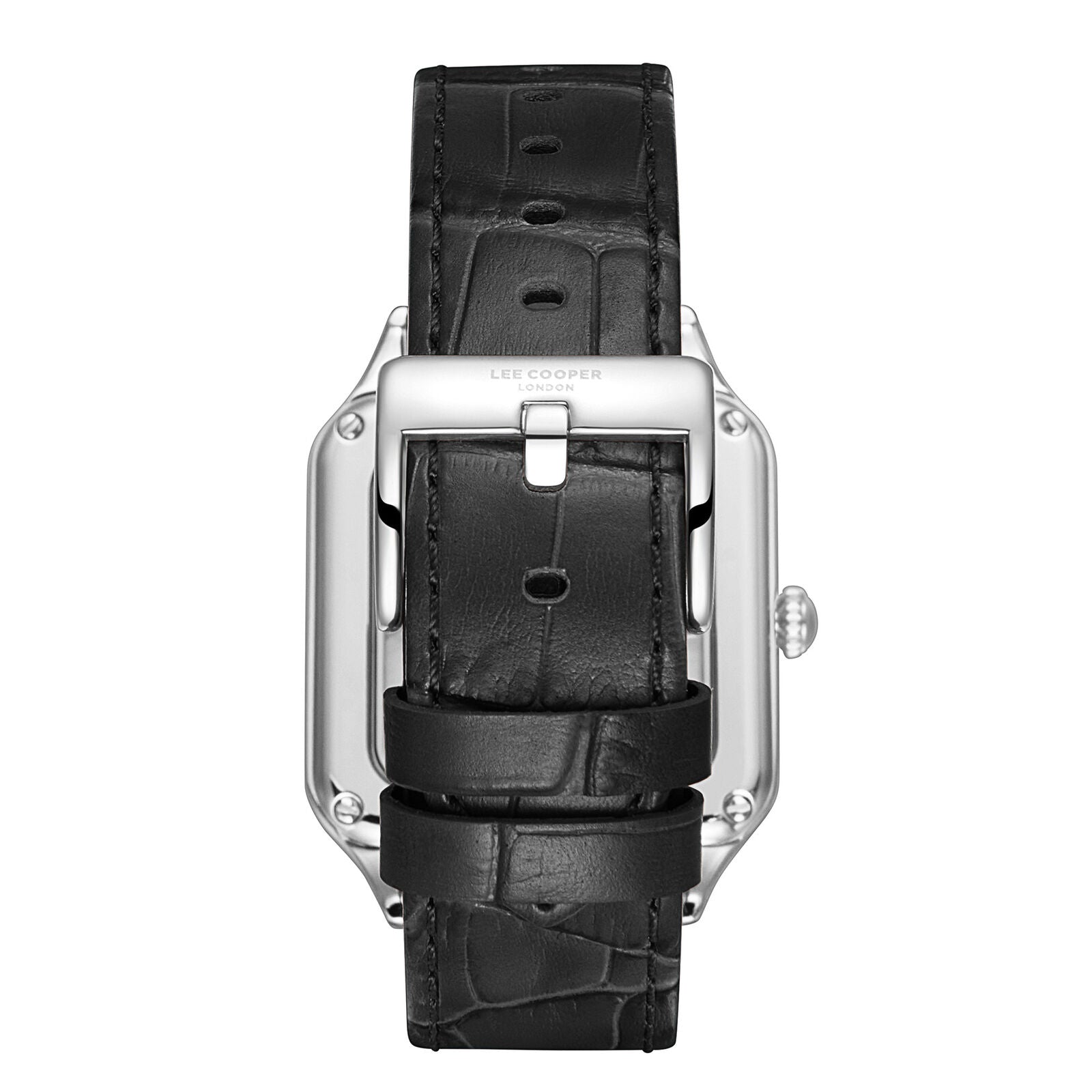 Lee Cooper Square Classic Silver Dial Black Genuine Leather Silver Watch - LC08277.331