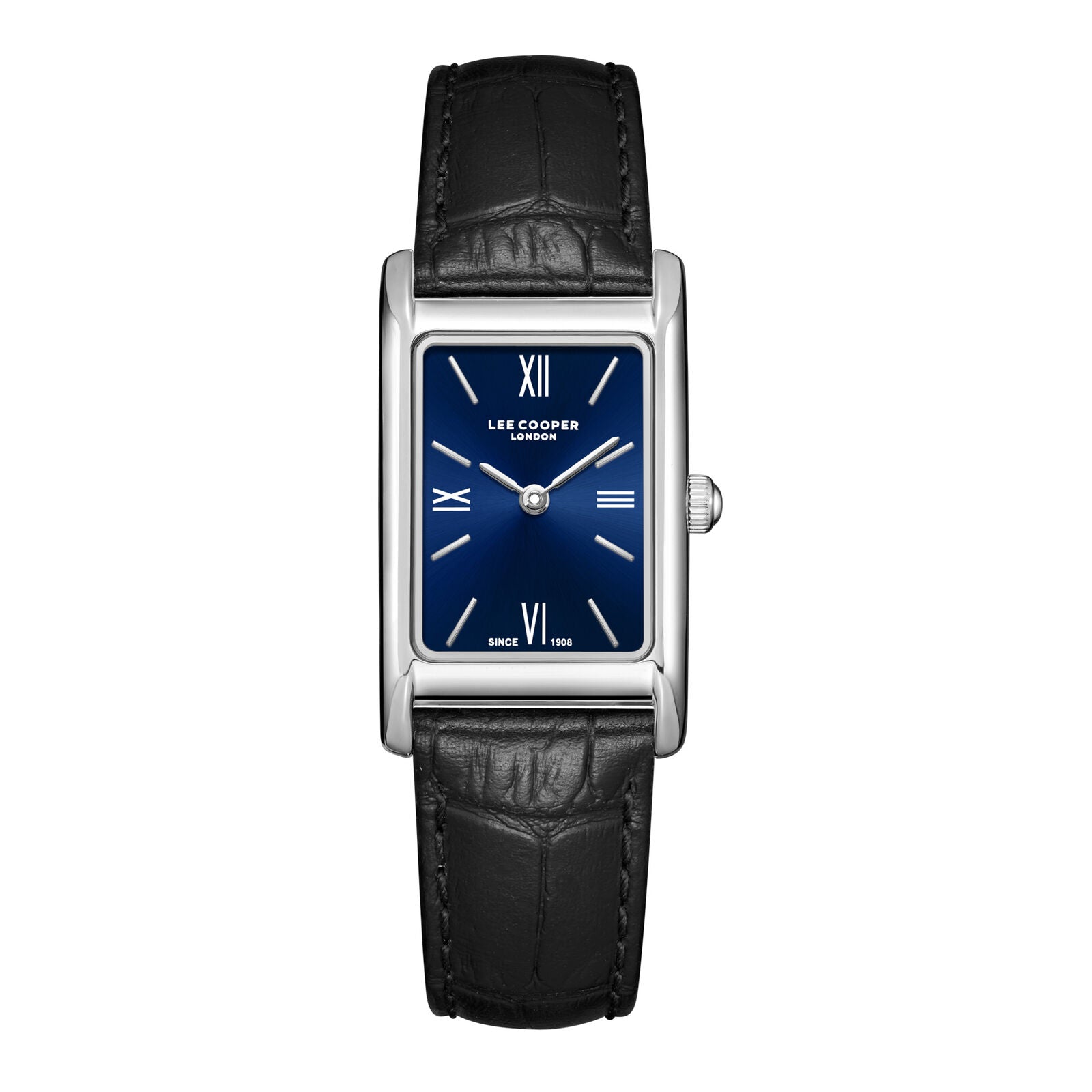 Lee Cooper Square Case Blue Dial Black Genuine Leather Silver Watch - LC08301.391
