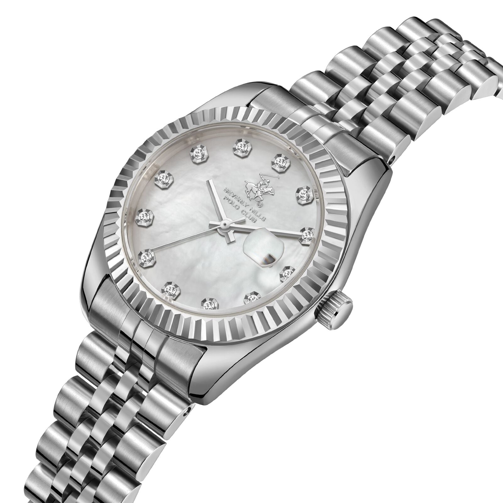 Beverly Hills Polo Club All Silver Diamond Date Watch BP3654X.320
