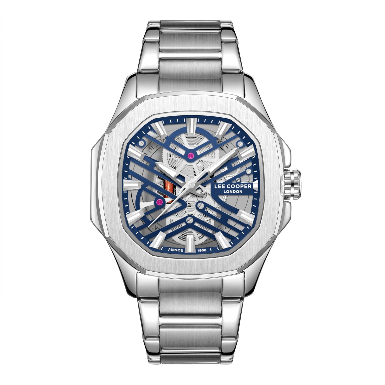 Lee Cooper dark blue square dial paired silver metal strap Men's Watch - LC08246.390