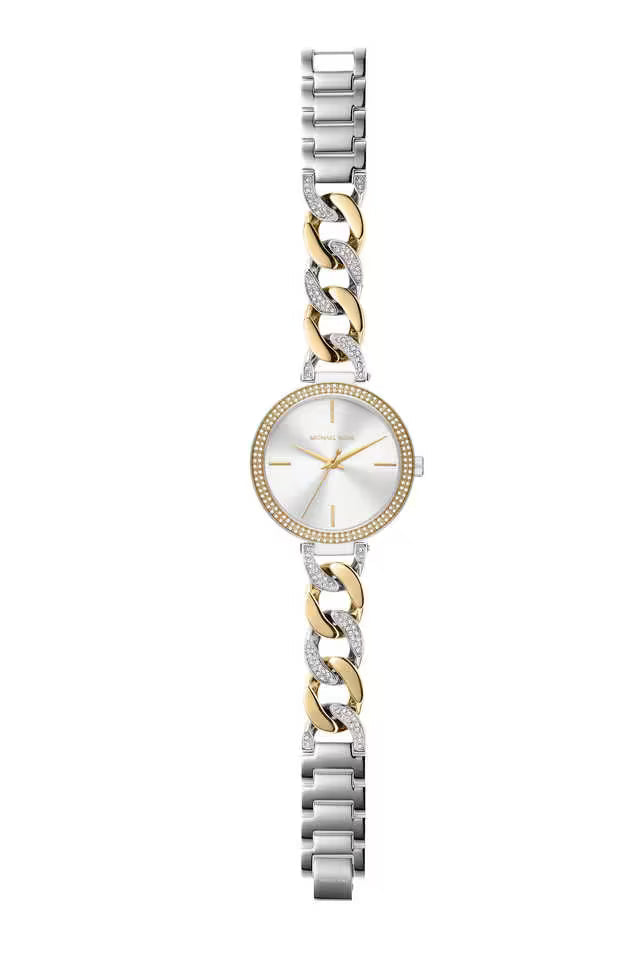 Michael Kors Catelyn Three-Hand Crystals Silver Dial Two Tone Steel Strap Watch MK4633