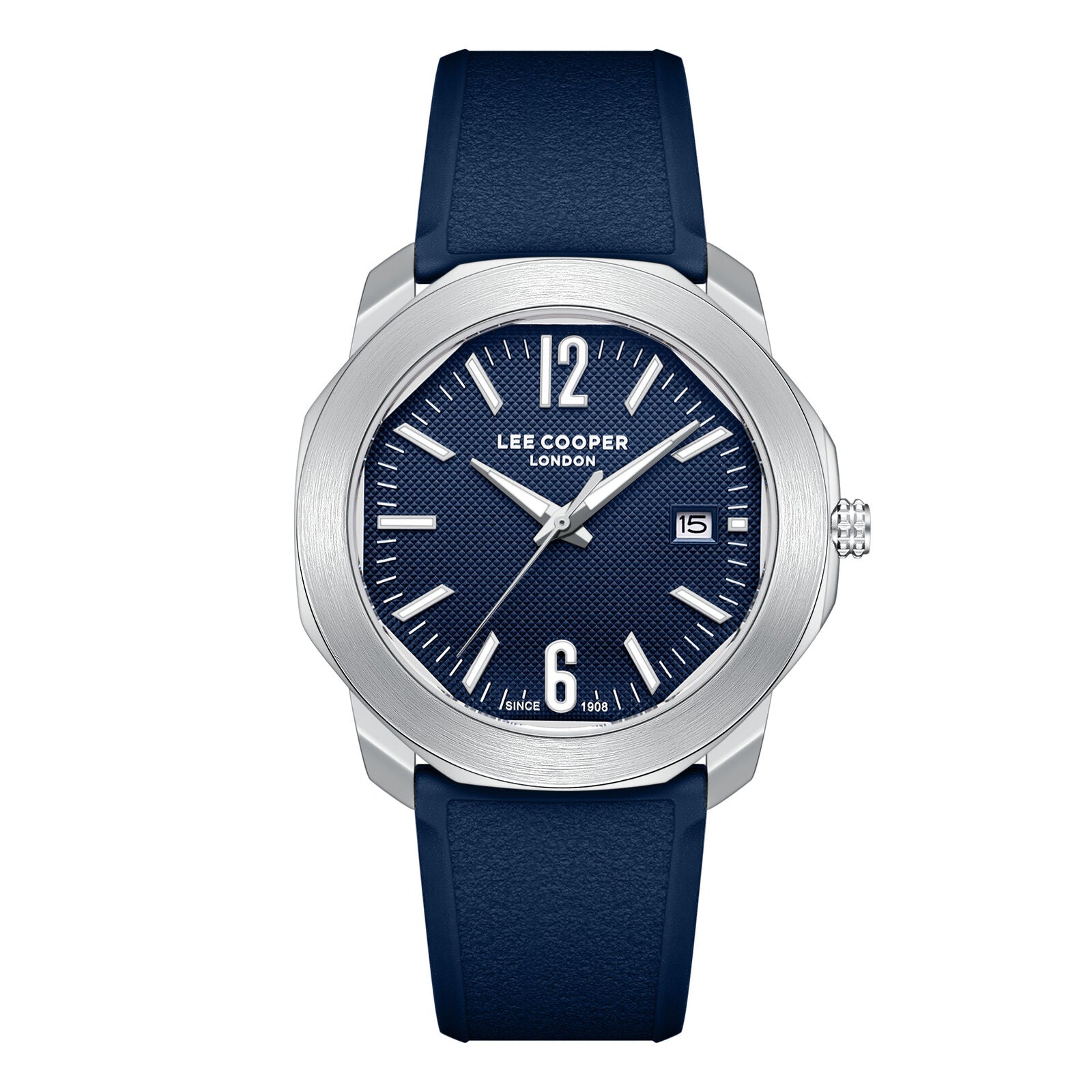 Lee Cooper Contemporary Date Window Blue Dial and Elastomer Strap Silver Watch - LC08312.399
