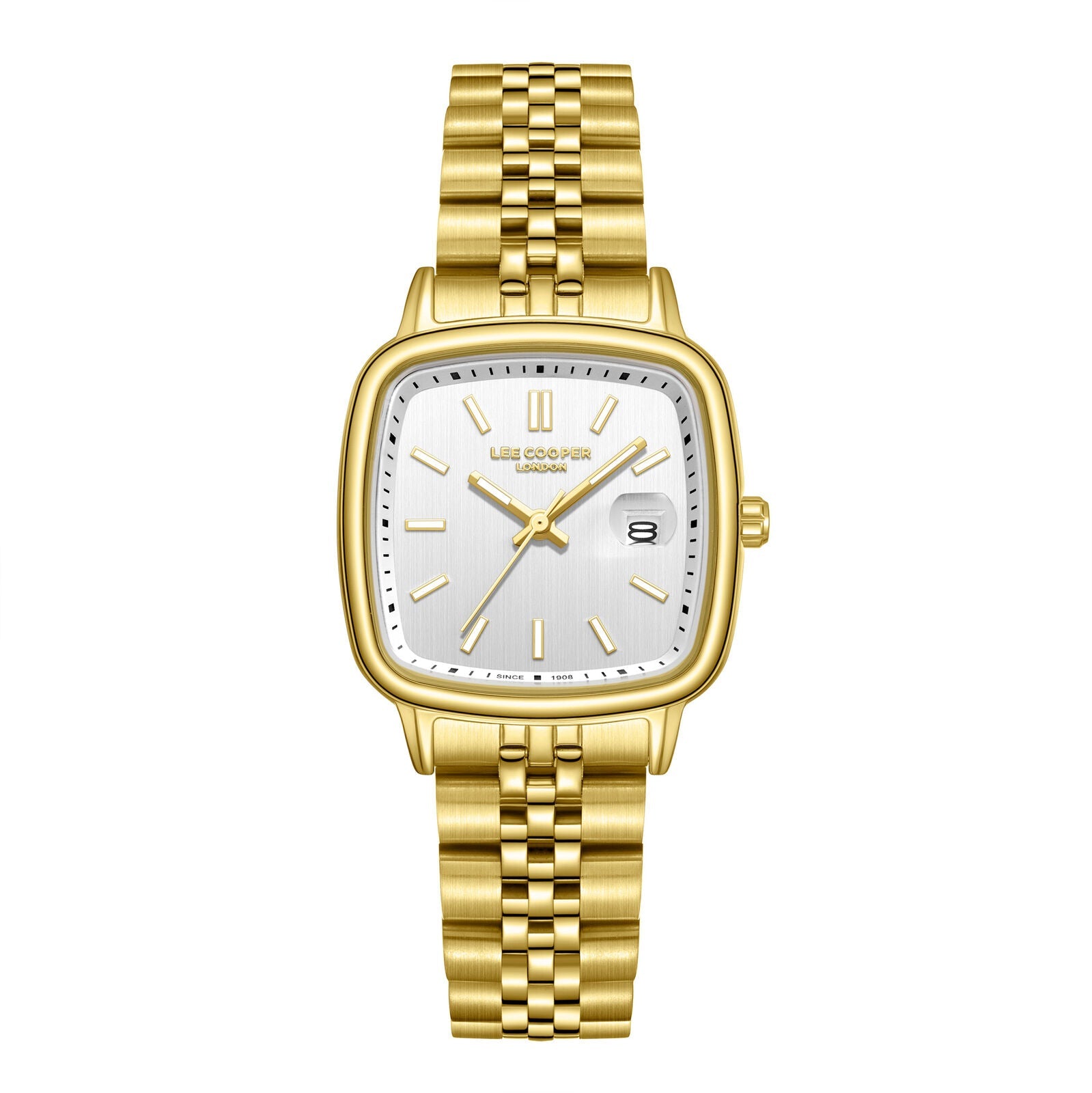Lee Cooper April Square Case Date Window Silver Dial Gold Watch - LC08307.130