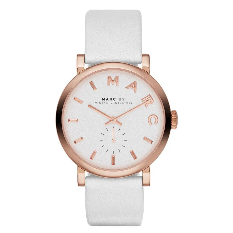 Marc By Marc Jacobs Baker White Leather Gold Rose Tone Watch MBM1283