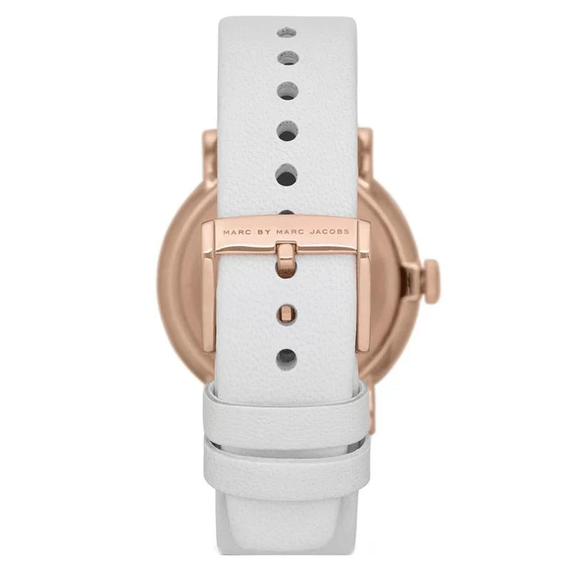 Marc By Marc Jacobs Baker White Leather Gold Rose Tone Watch MBM1283