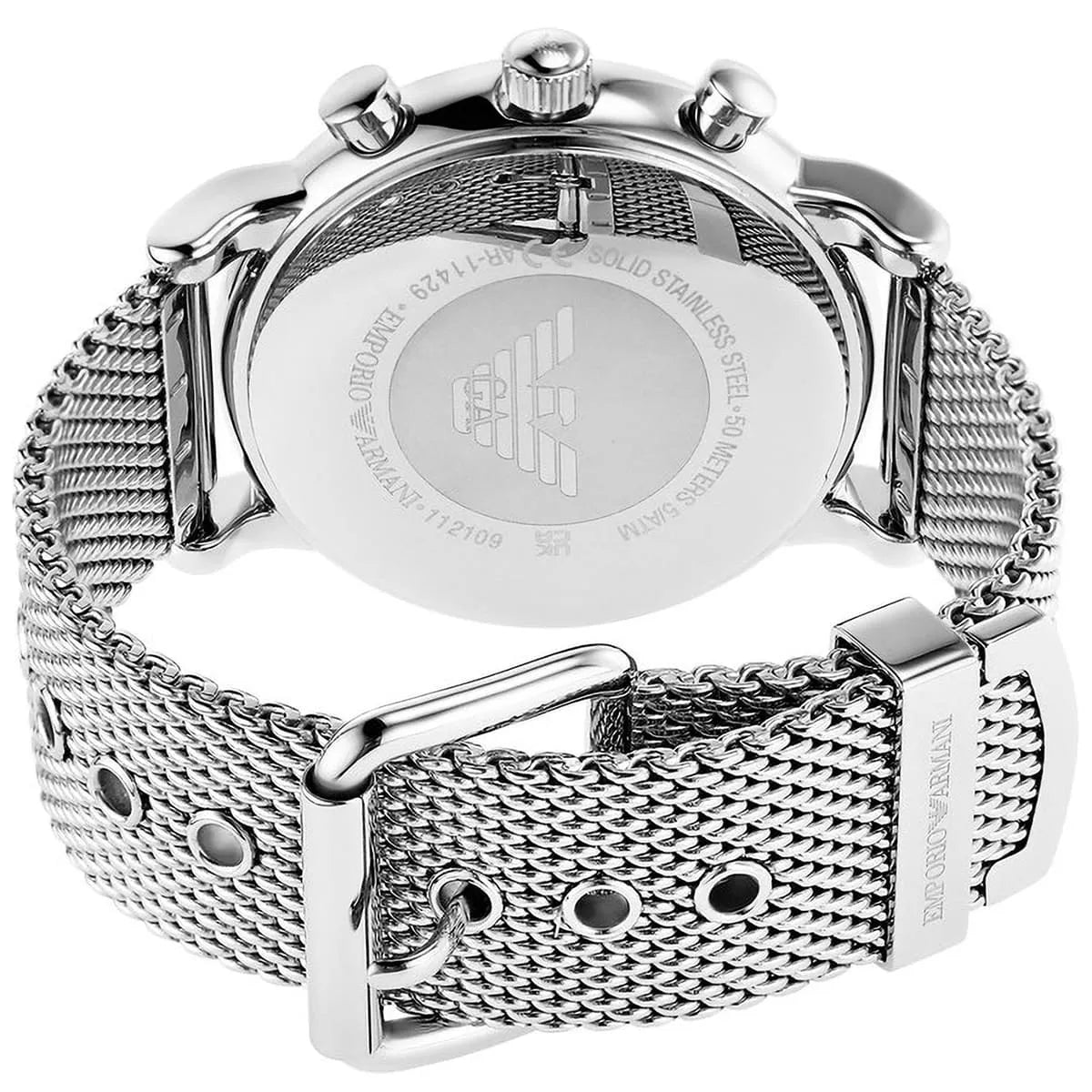 Emporio Armani Luigi Chronograph Black Dial Silver Mesh Men's Watch - AR11429