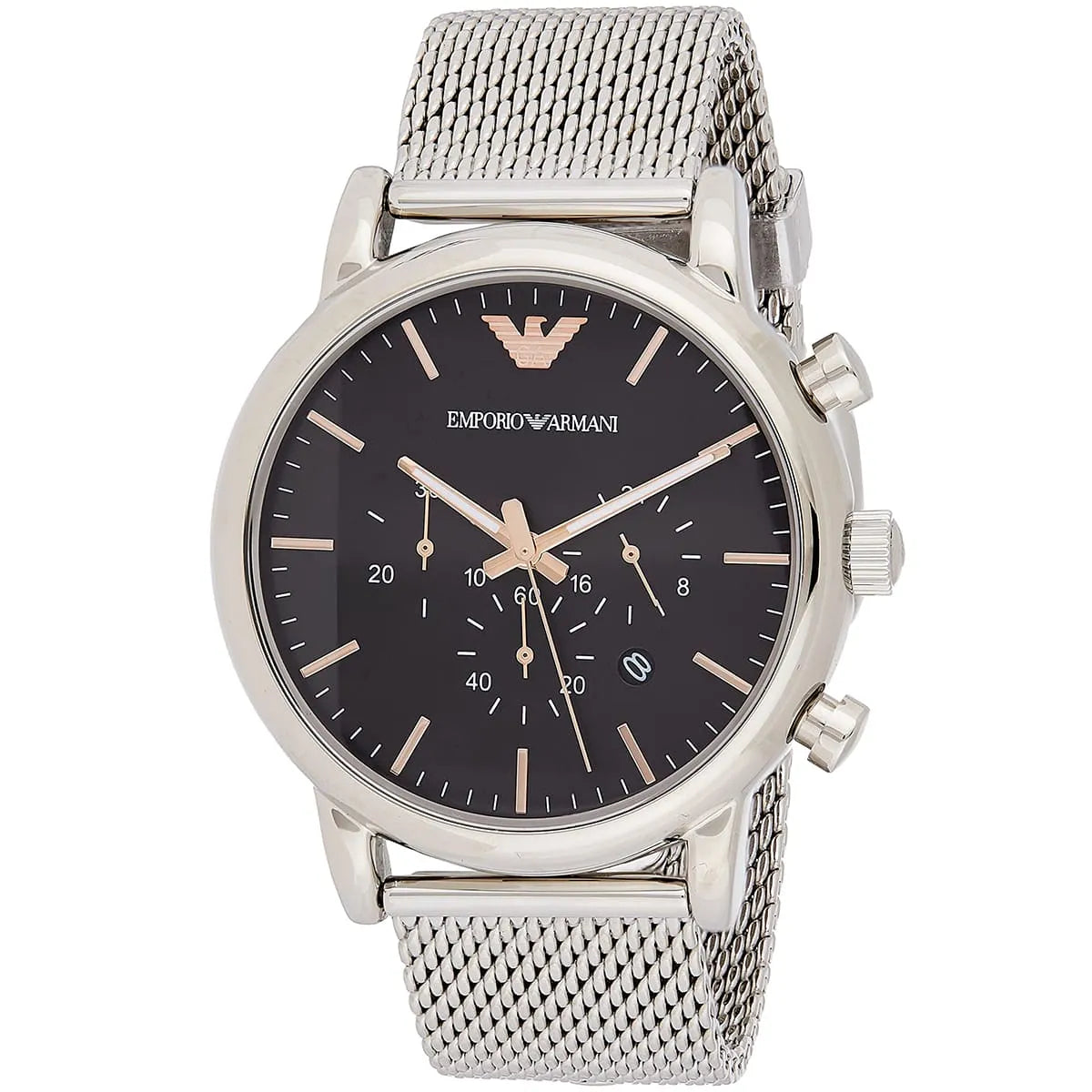Emporio Armani Luigi Chronograph Black Dial Silver Mesh Men's Watch - AR11429