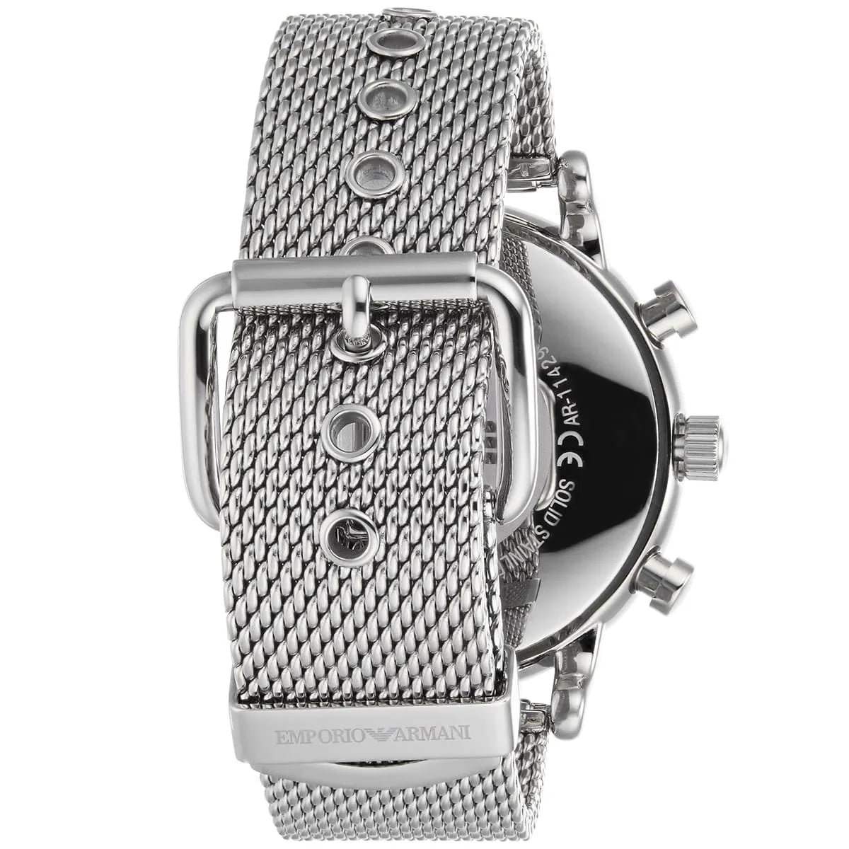Emporio Armani Luigi Chronograph Black Dial Silver Mesh Men's Watch - AR11429