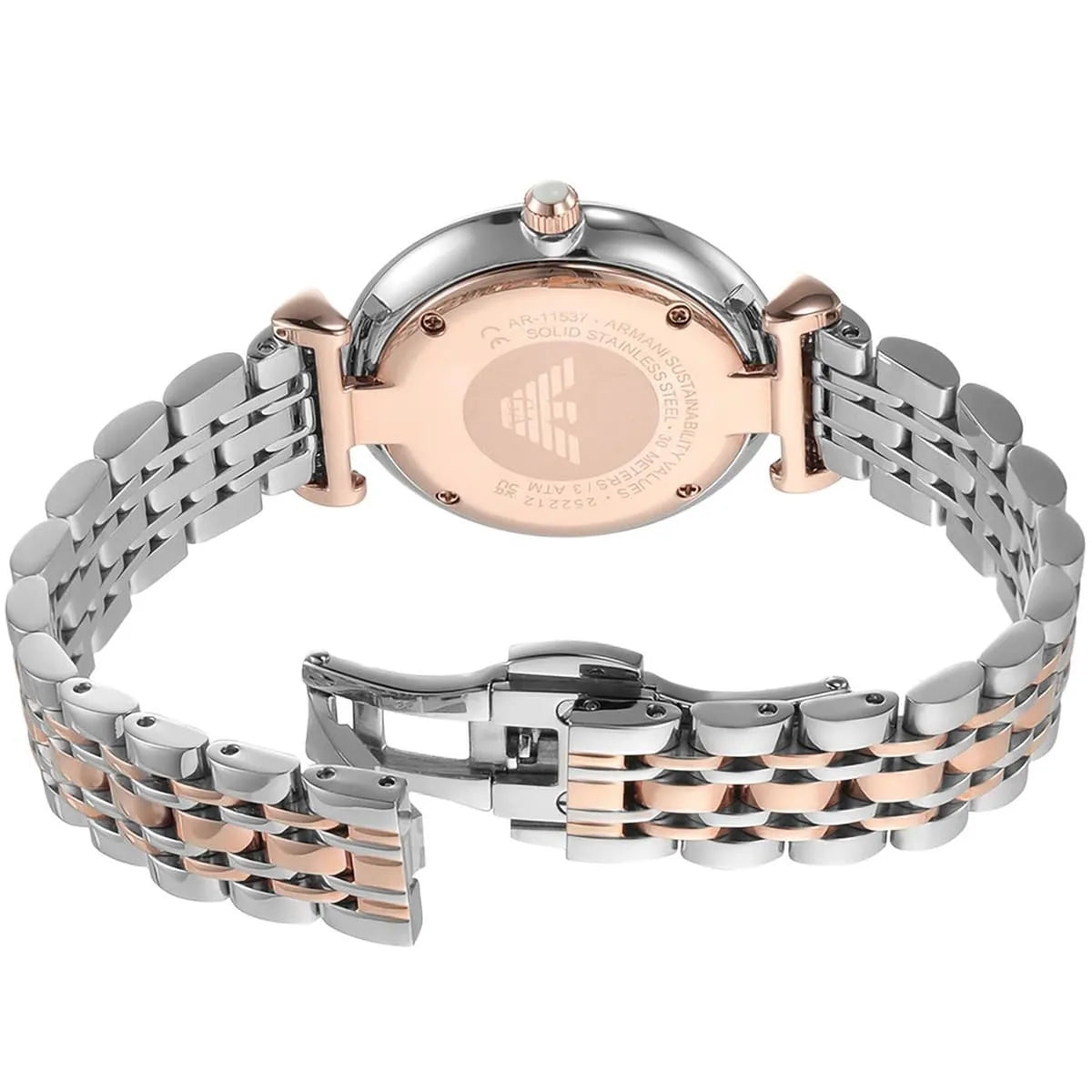 Emporio Armani Gianni T-Bar Silver Sunray Crystal Dial Two-tone Women's Watch - AR11537