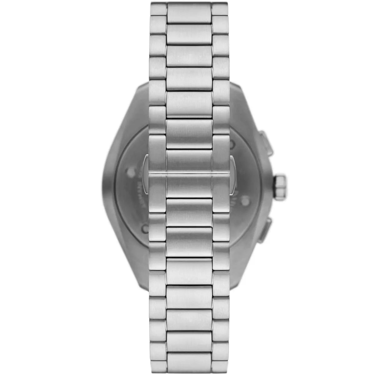 Emporio Armani Claudio watch side profile showing silver stainless steel bracelet and case thickness