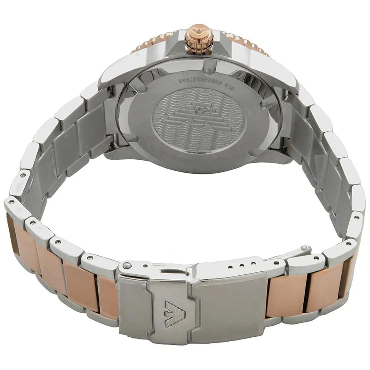 AR11591 Emporio Armani Diver watch back view with Emporio Armani logo on caseback