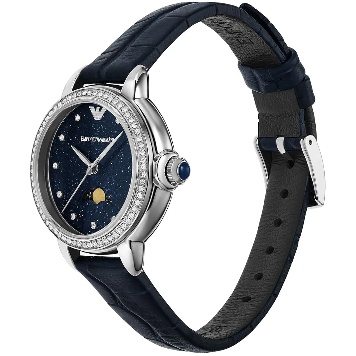 Emporio Armani Moonphase Blue Navy Blue Gnuine Leather Women's Watch - AR11629