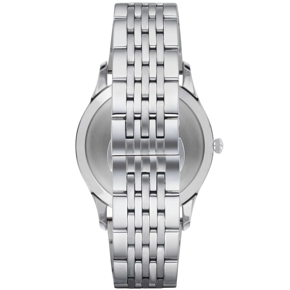 Emporio Armani Beta Large watch caseback and strap detail in silver