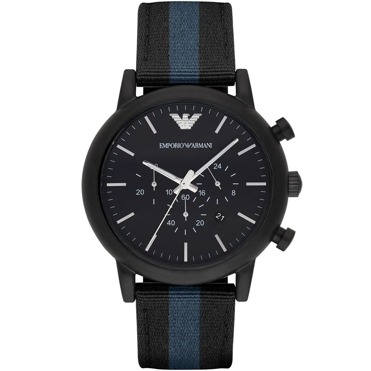 Emporio Armani Luigi Chronograph Matte Black Dial Striped Nylon on Leather Men's Watch - AR1948