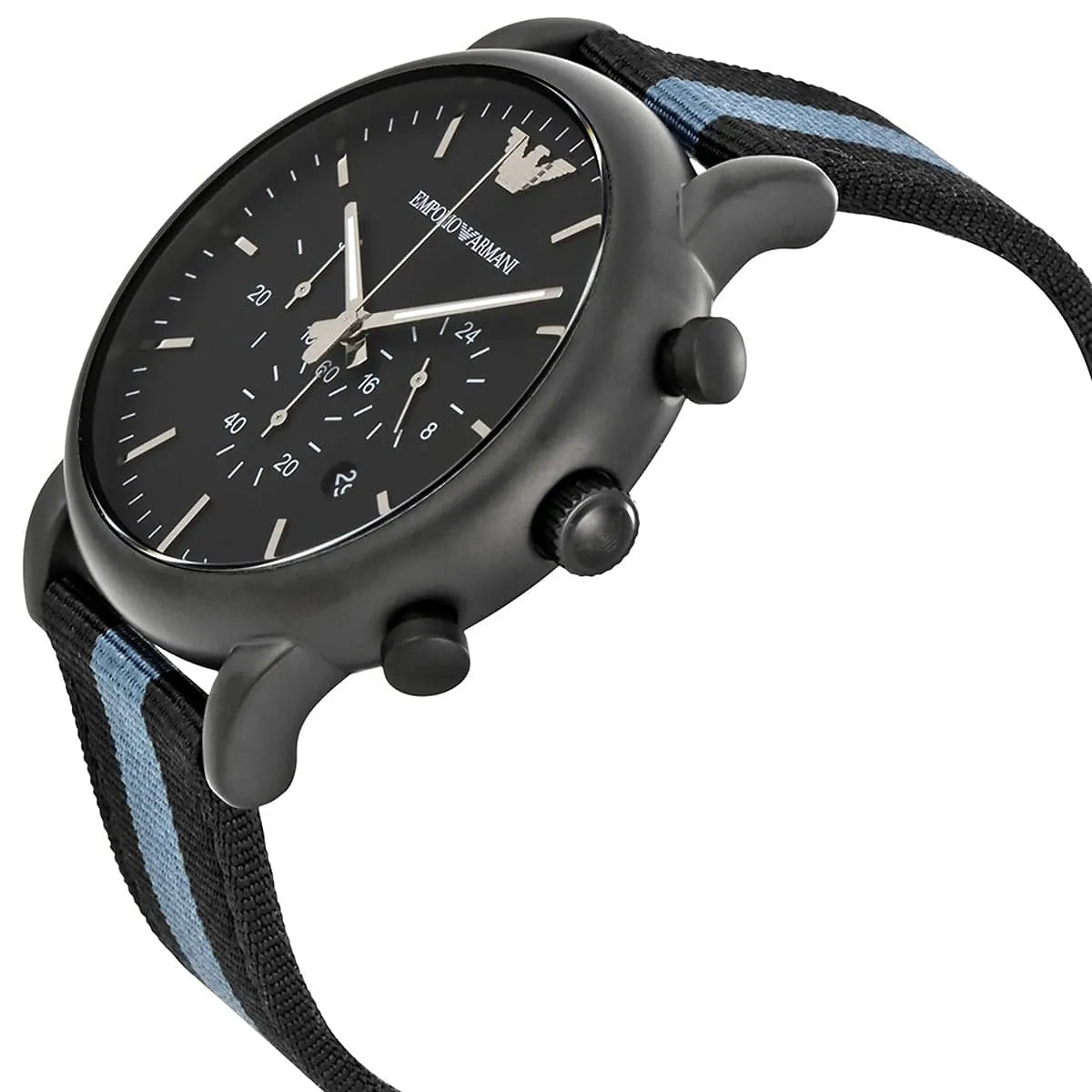 Emporio Armani Luigi Chronograph Matte Black Dial Striped Nylon on Leather Men's Watch - AR1948