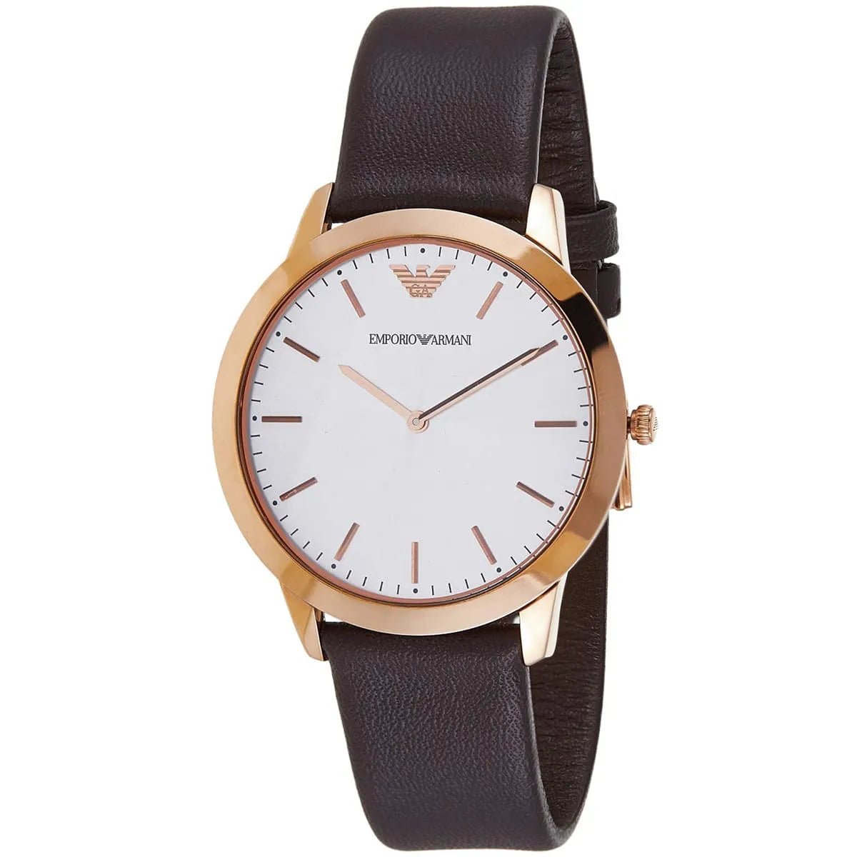 Emporio Armani Classic White Dial Brown Genuine Leather Men's Watch - AR2487