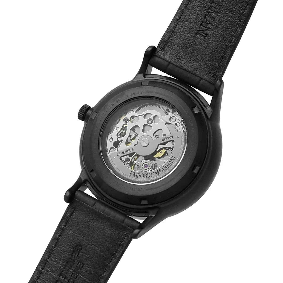 Emporio Armani Renato Automatic Skeleton Black Genuine Leather Men's Watch - AR60042