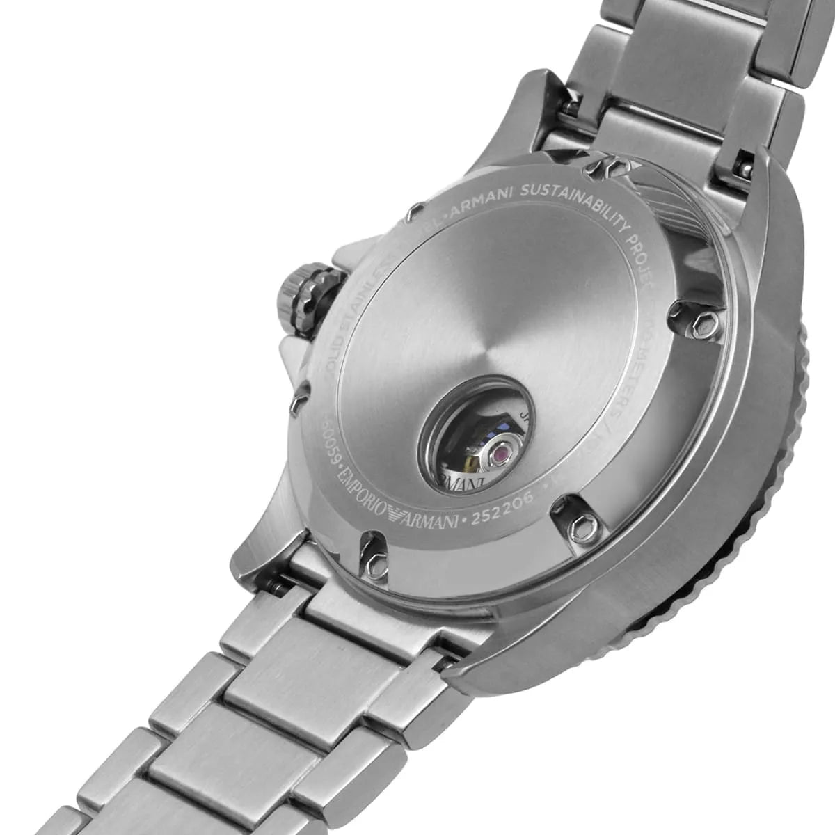 Emporio Armani Diver Automatic Uni-directional rotating blue bezel Silver Men's Watch - AR60059