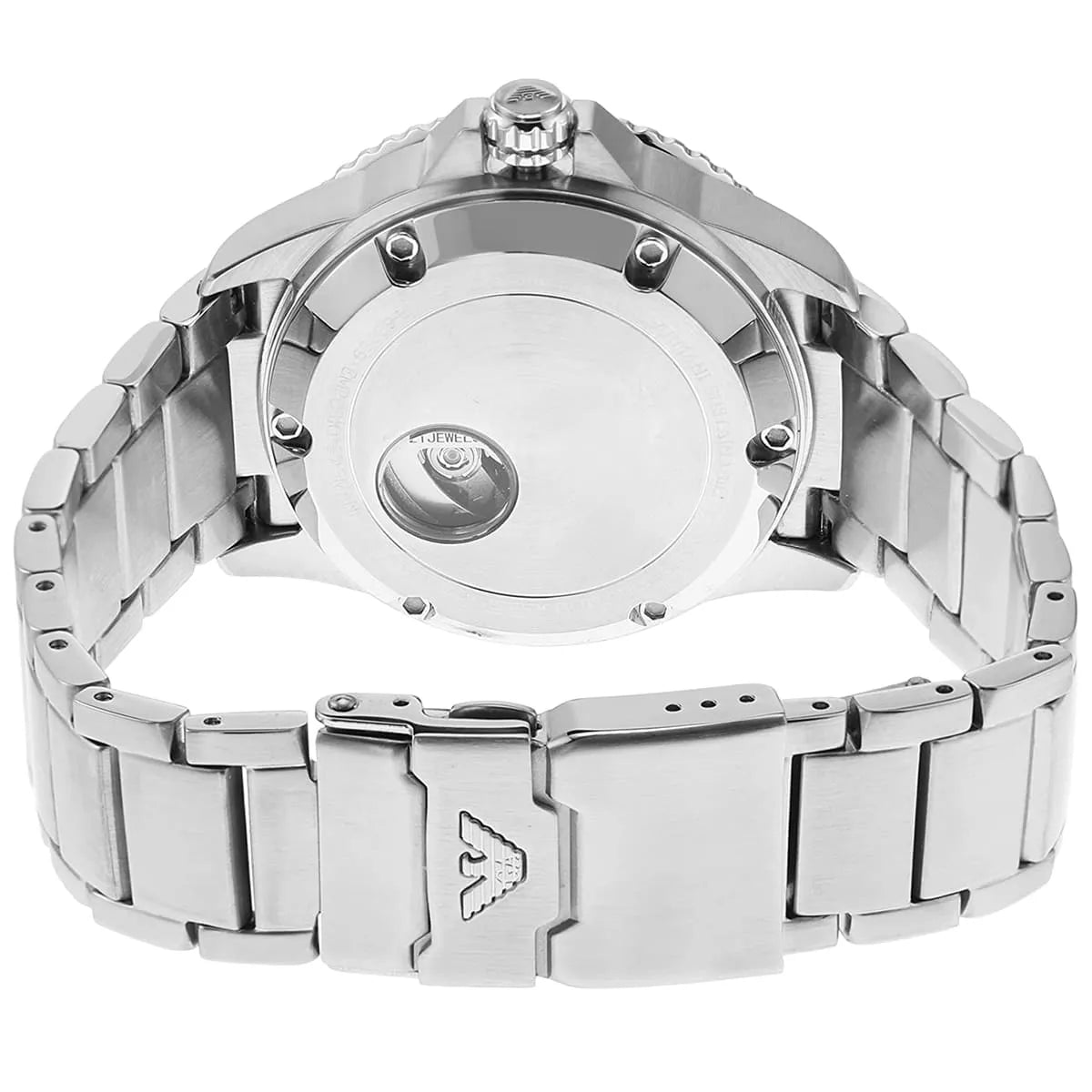 Emporio Armani Diver Automatic Uni-directional rotating blue bezel Silver Men's Watch - AR60059