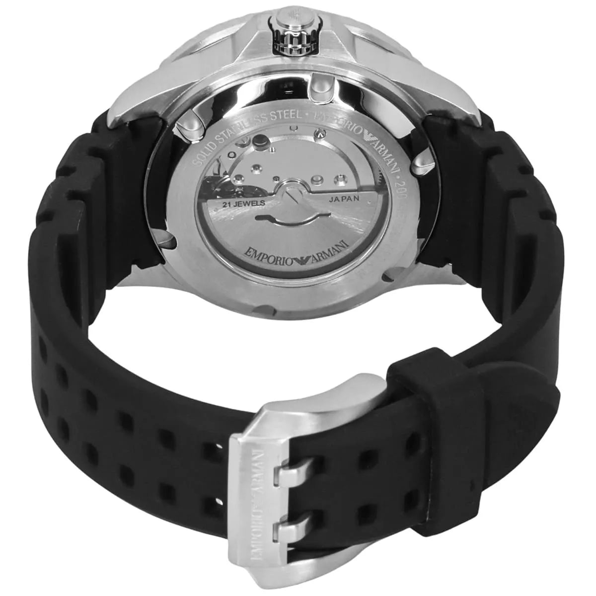 Emporio Armani Sea Explorer Automatic Black Dial Black Silicone Strap Men's Watch - AR60078