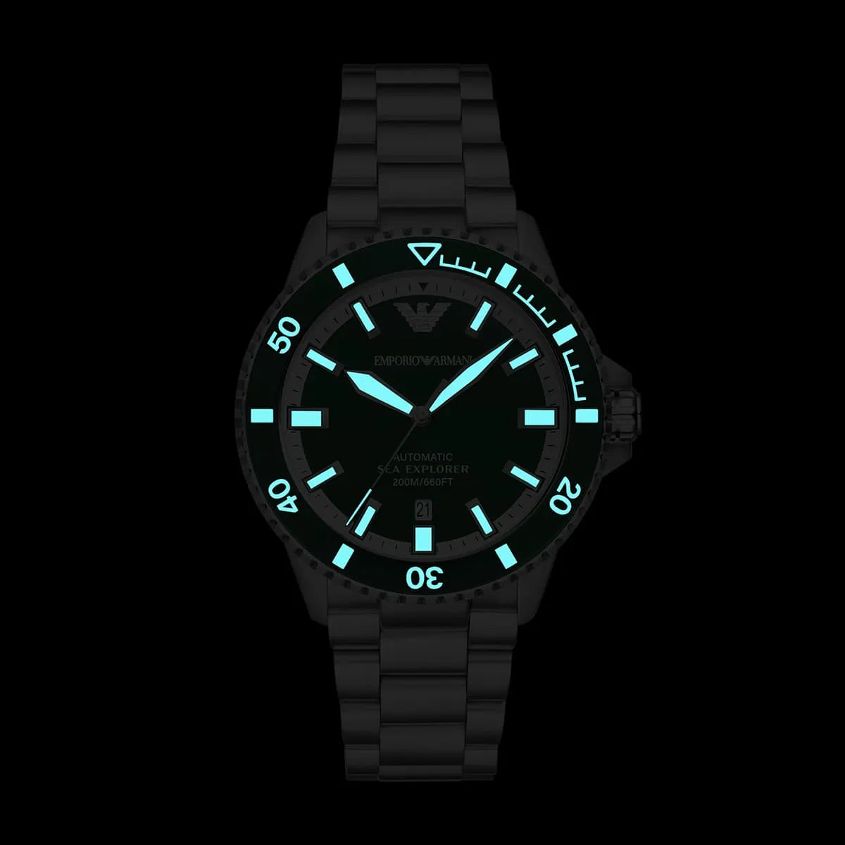 Emporio Armani Sea Explorer Automatic Green Dial Silver Men's Watch - AR60080