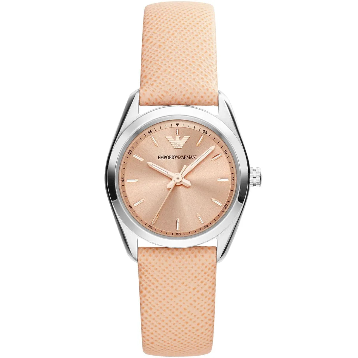 Emporio Armani Tazio Small AR6032 women's watch with rose gold dial and beige leather strap