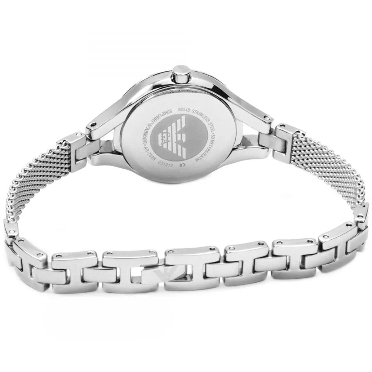 Emporio Armani Chiara Silver Mesh Bracelet Dark MOP Dial Women's Watch - AR7328