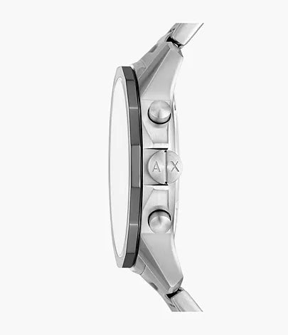Armani Exchange Banks chronograph watch from side profile showing case thickness