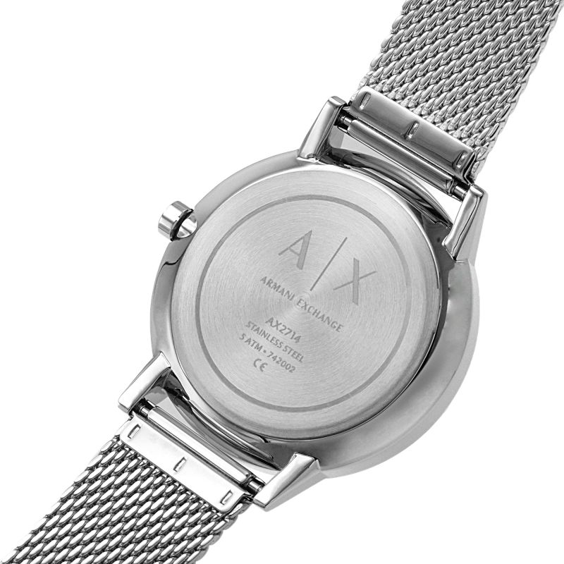Armani Exchange Cayde Black Dial Silver Mesh Watch - AX2714