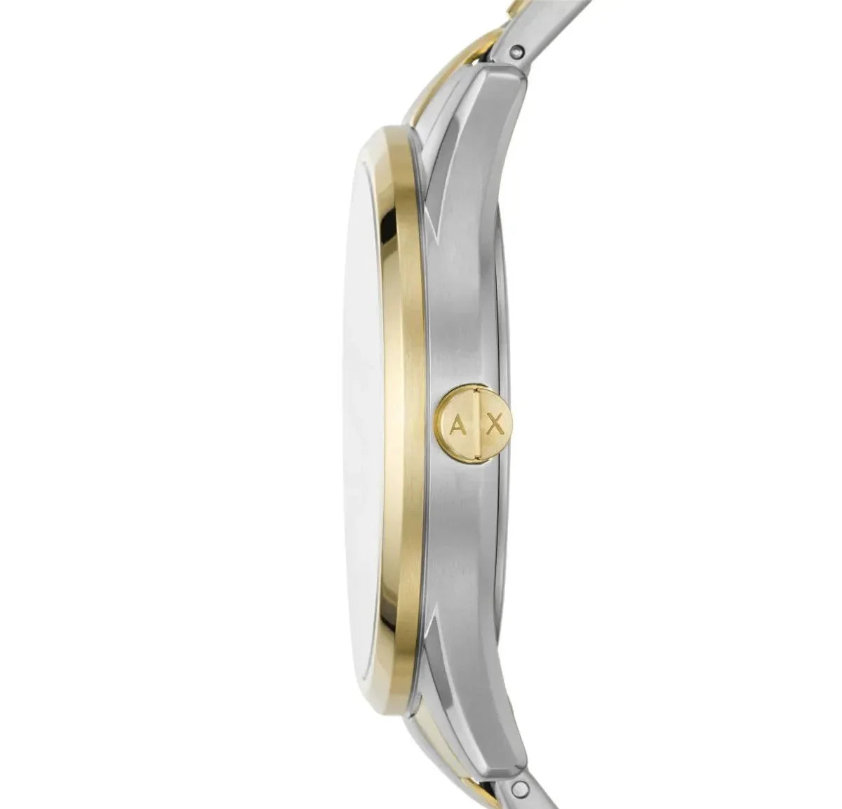 Side profile of Armani Exchange Dante AX1865 watch displaying case thickness and bracelet