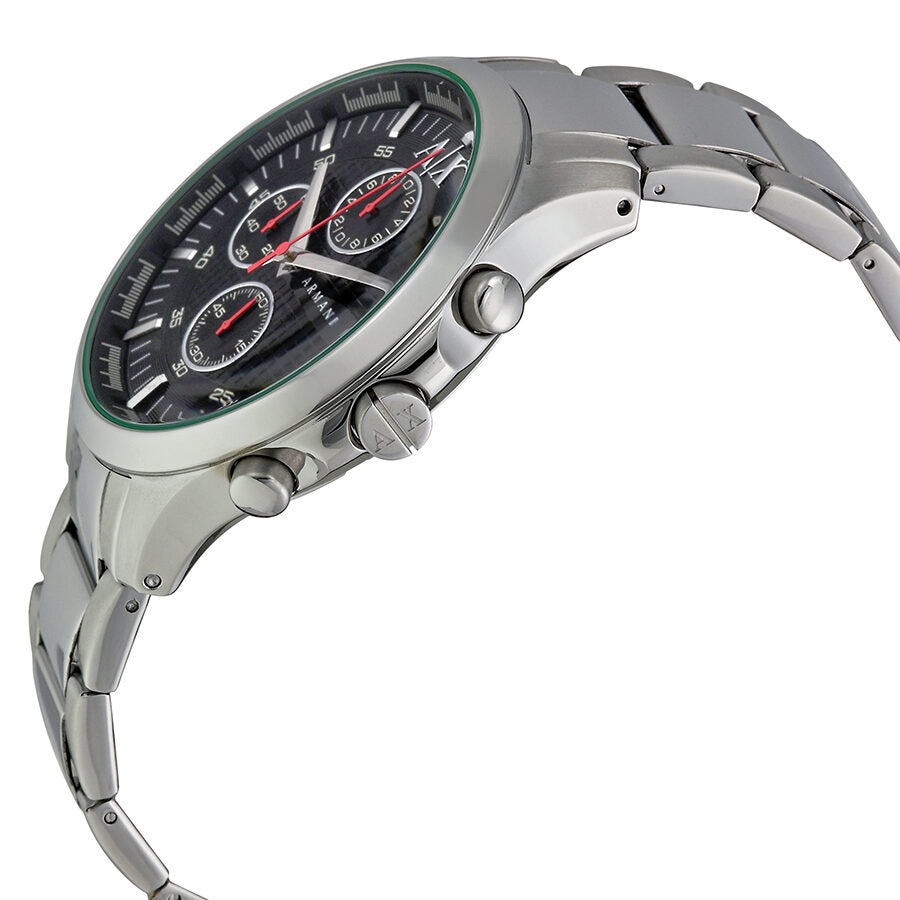 Side profile of Armani Exchange Hampton AX2163 with stainless steel bracelet and chronograph pushers