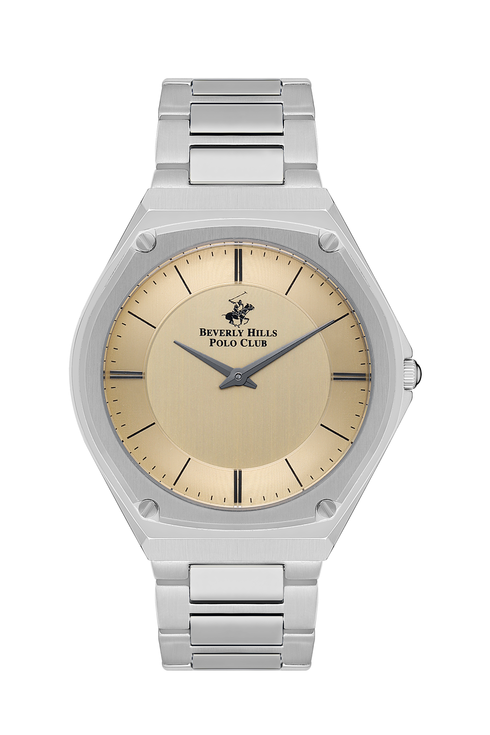 Beverly Hills Polo Club silver watch with cream dial and metal bracelet