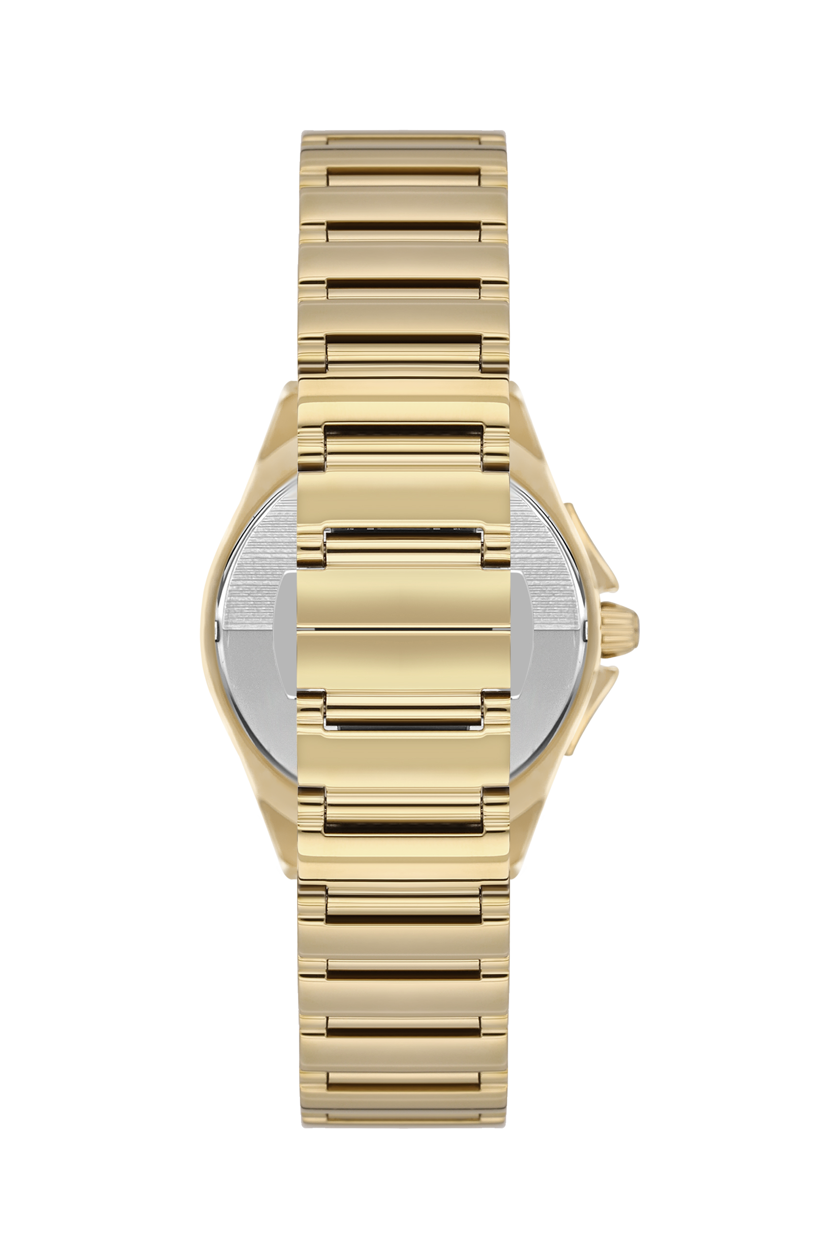 Back view of Beverly Hills Polo Club mother-of-pearl watch with gold bracelet