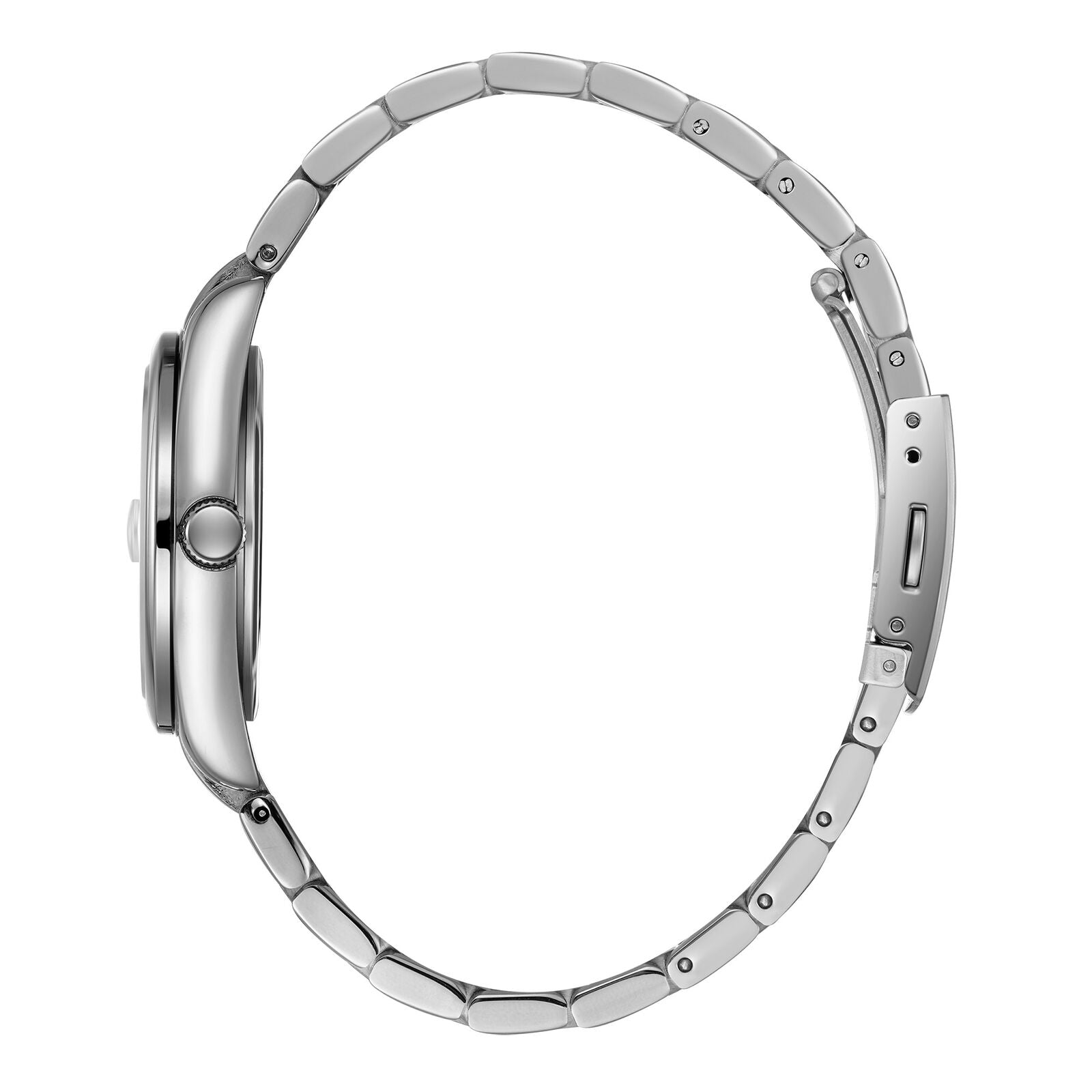 Beverly Hills Polo Club BP3709X.381 watch side view of silver bracelet and case