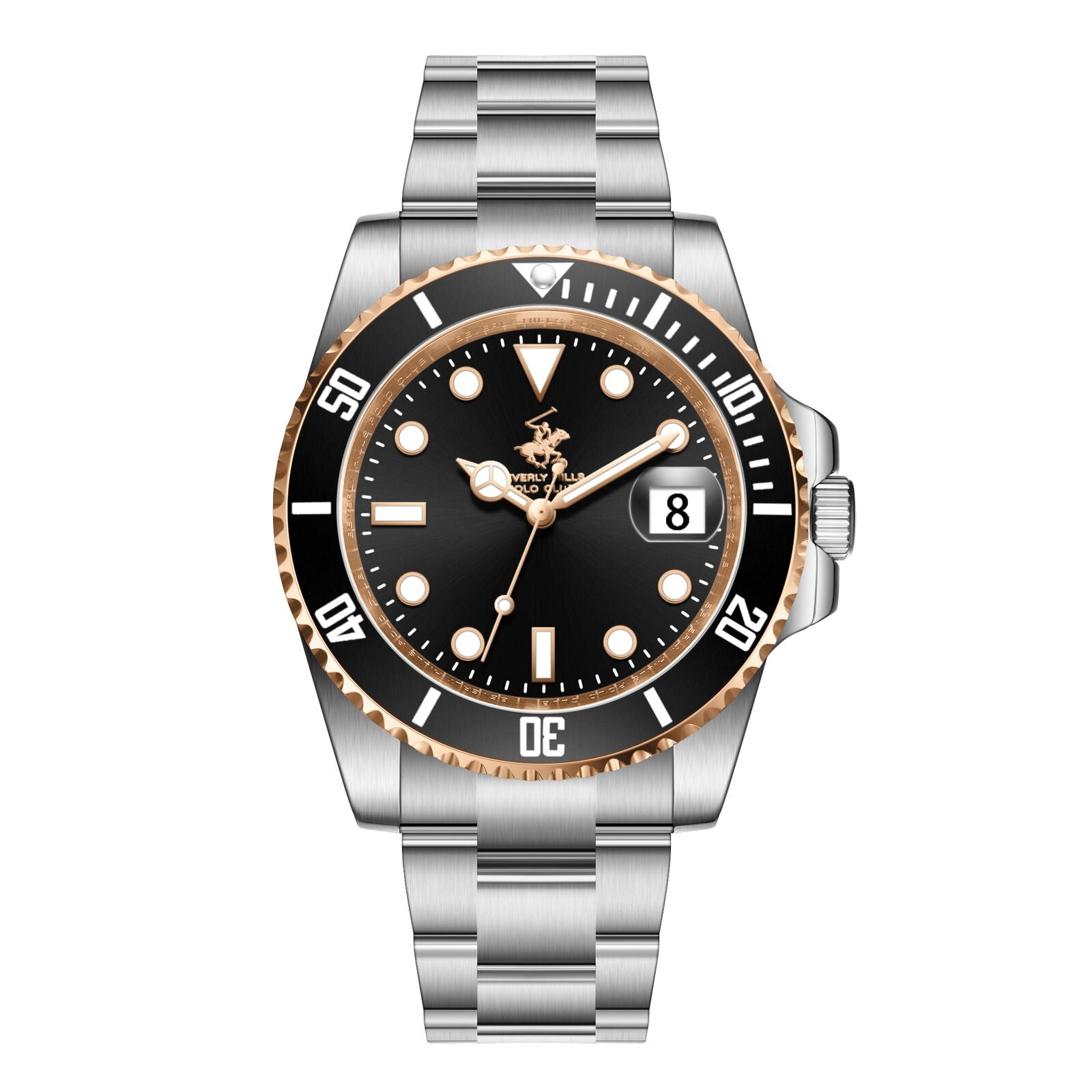 Beverly Hills Polo Club Waterproof Black Dial Silver Date Watch - BP3791X.550