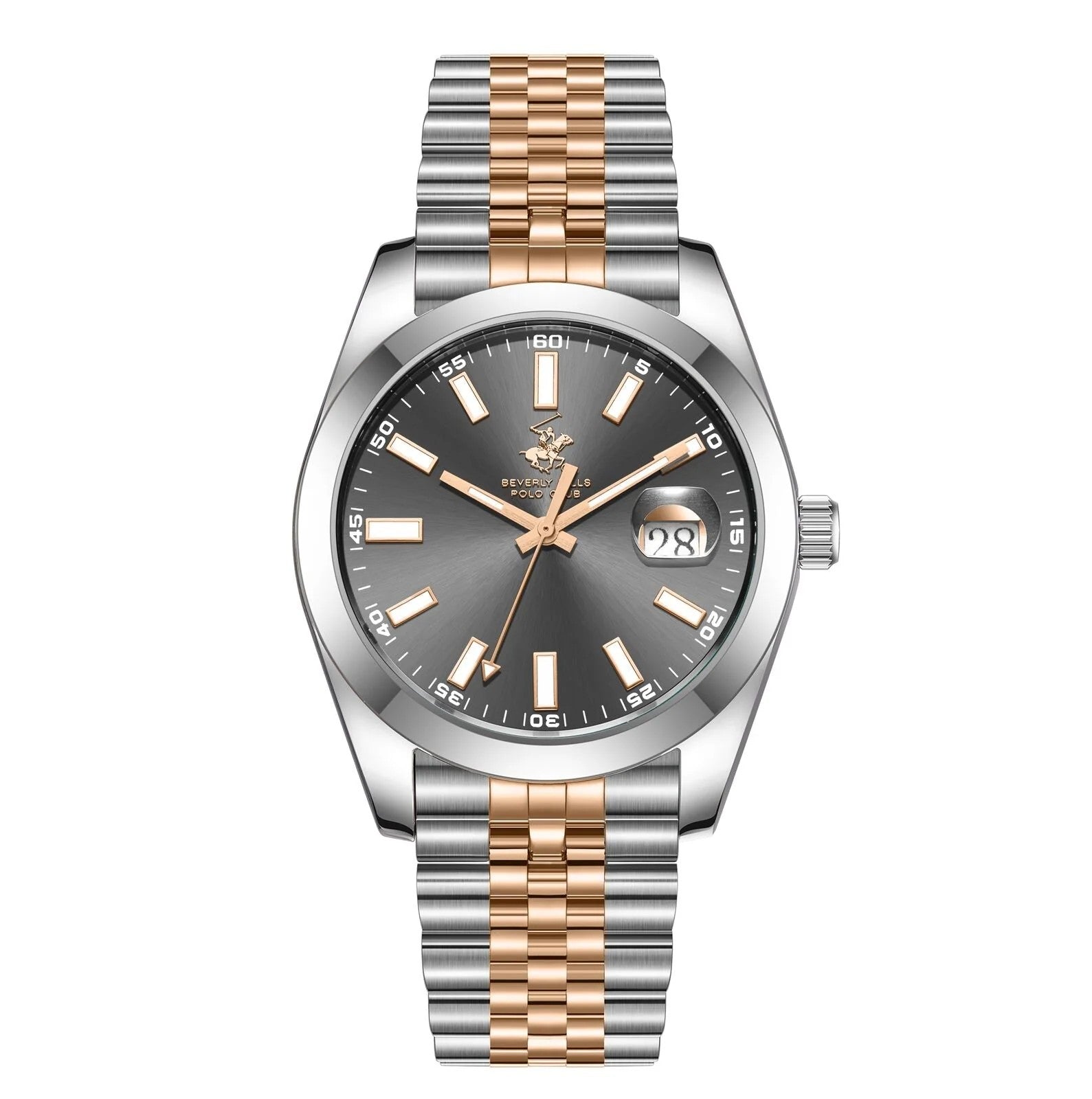 Beverly Hills Polo Club BP3810X.560 two-tone stainless steel watch with gunmetal dial and date window