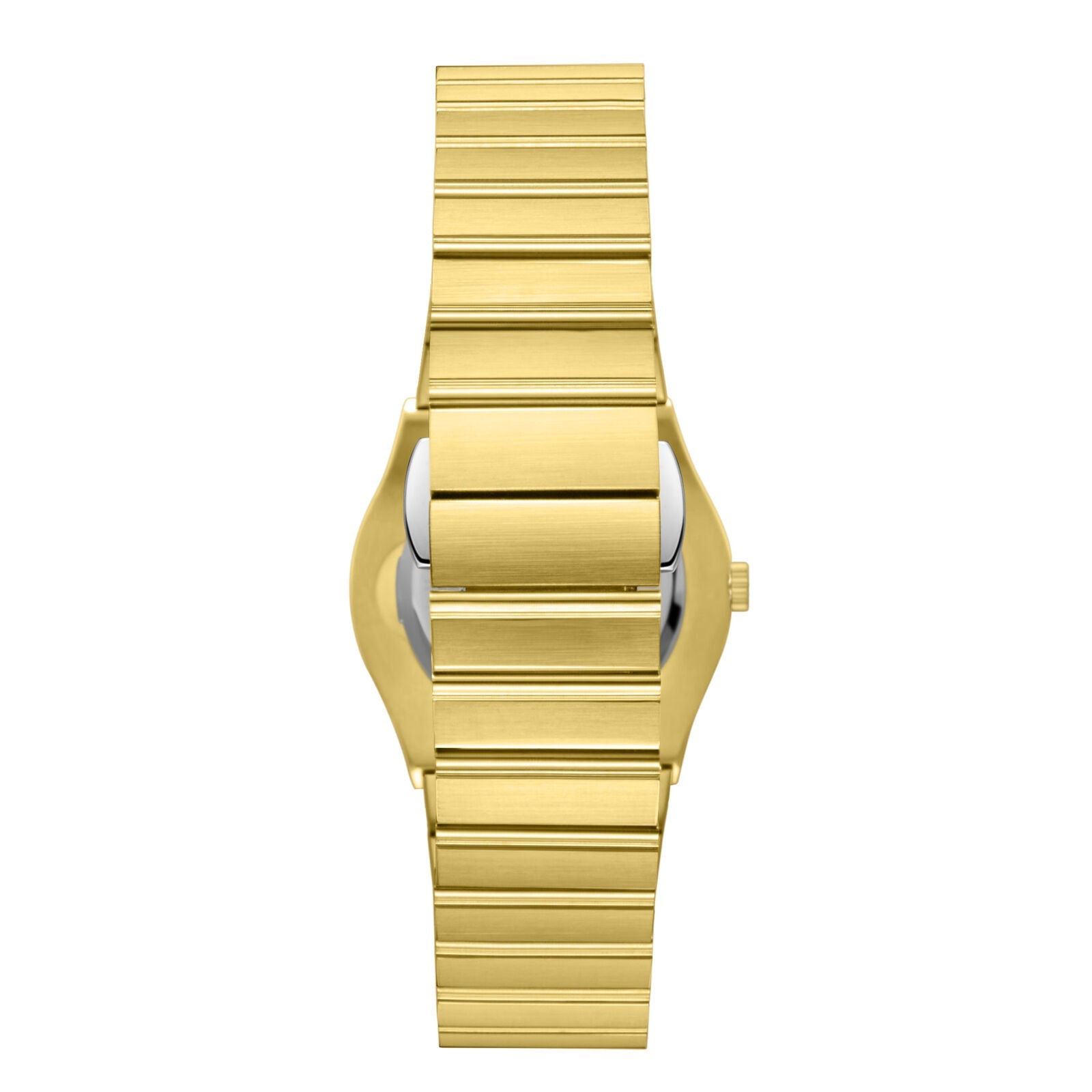 Side profile of Beverly Hills Polo Club gold watch with stacked link bracelet